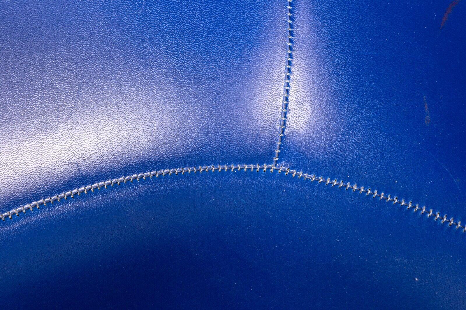 Set of 4 Vintage Eames Herman Miller Molded Fiberglass Blue Leather Swivel Chair 5