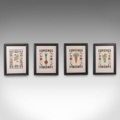 Set of 4 Vintage Embroidery Panels, English, Hand Finished, Limited Edition, Art