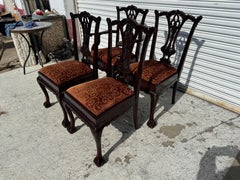 Set of 4 Vintage English Mahogany Chippendale Style Dining Chairs