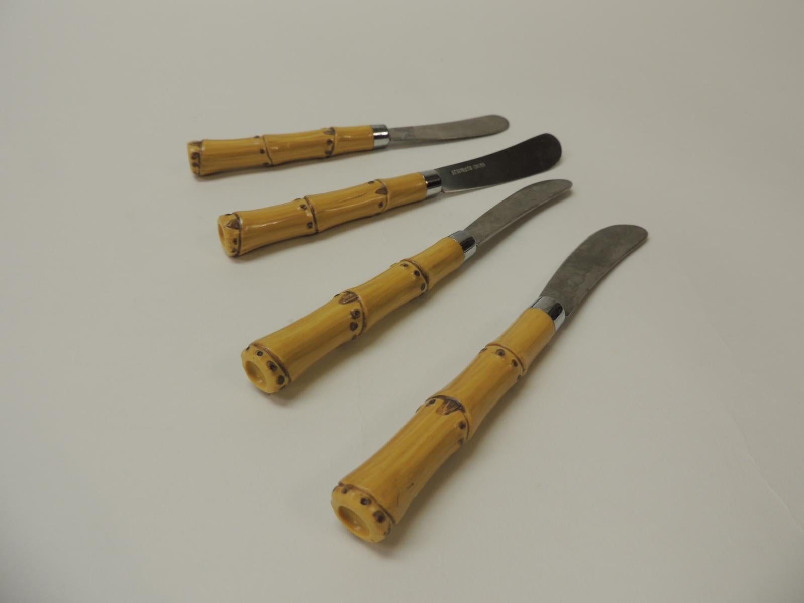 Mid-Century Modern Set of '4' Vintage Faux Bamboo Handles Butter Knives