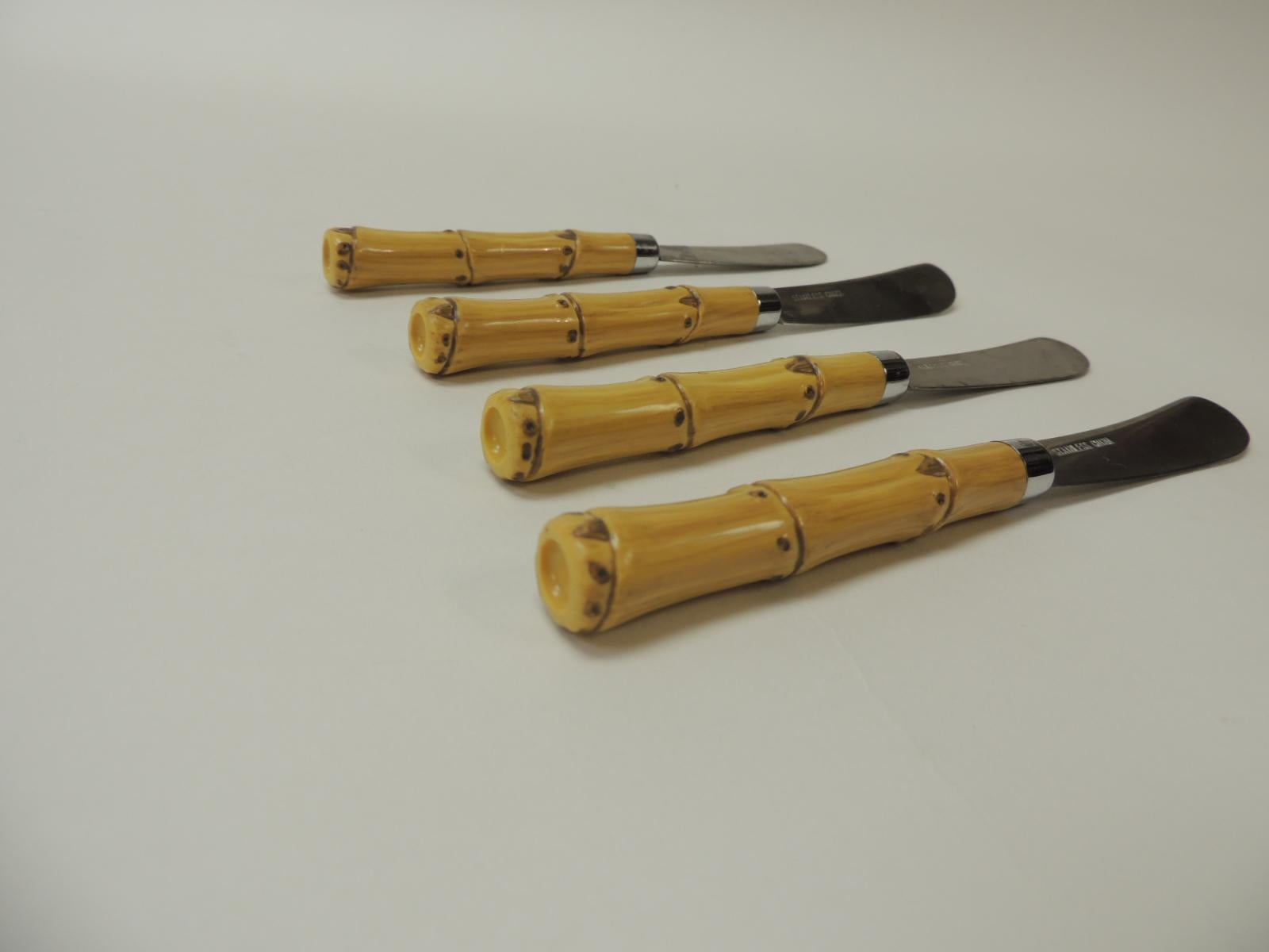 Asian Set of '4' Vintage Faux Bamboo Handles Butter Knives