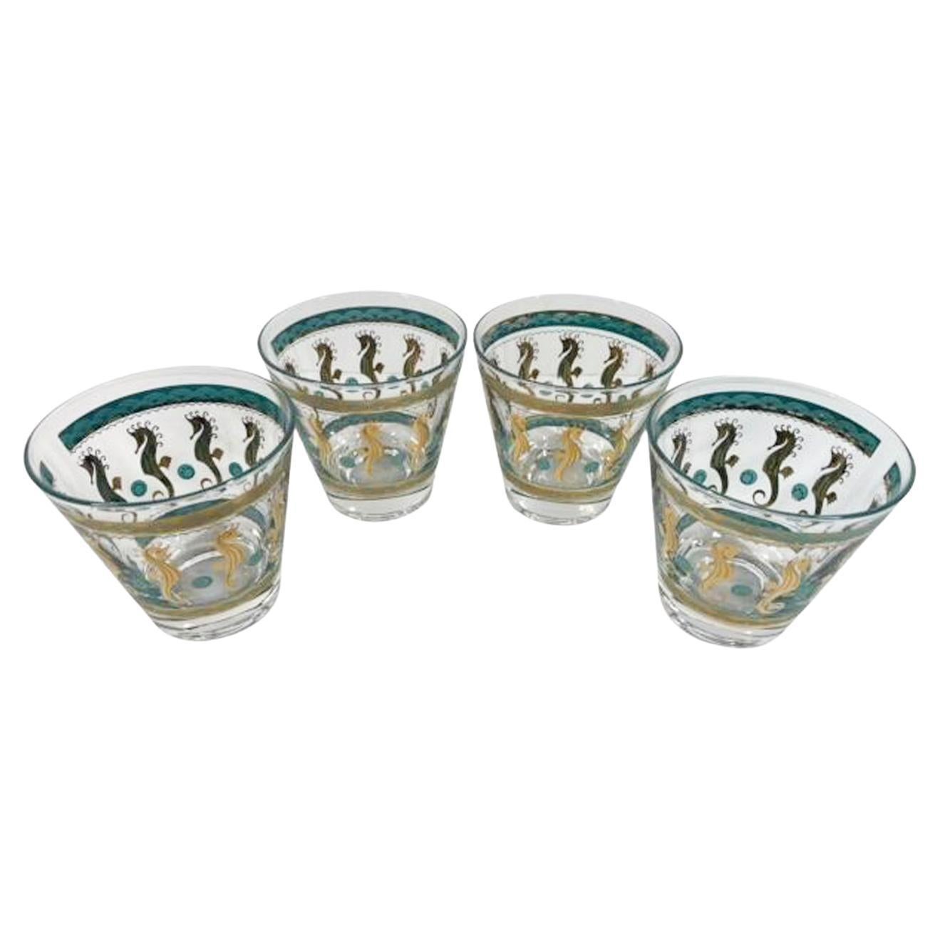 Set of 4 Vintage Fred Press Designed "Sea Ballet" Old Fashioned Glasses