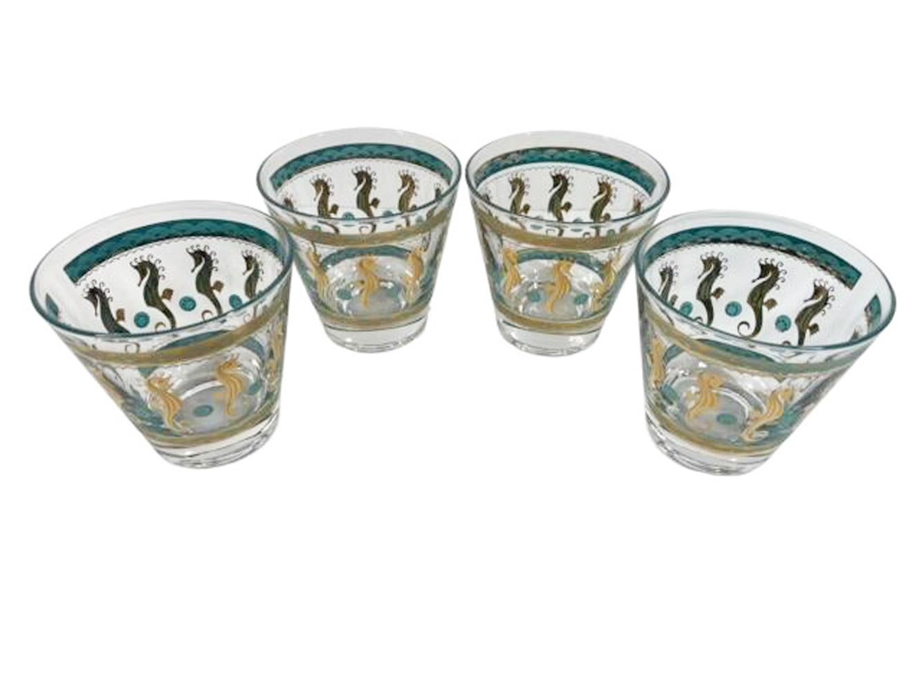 Set of four mid-century modern old fashioned glasses designed and signed by Fred Press in the 