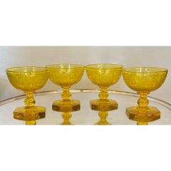 Set di 4 Frederick Carder d'epoca per Steuben Art Deco con steli di cristallo giallo