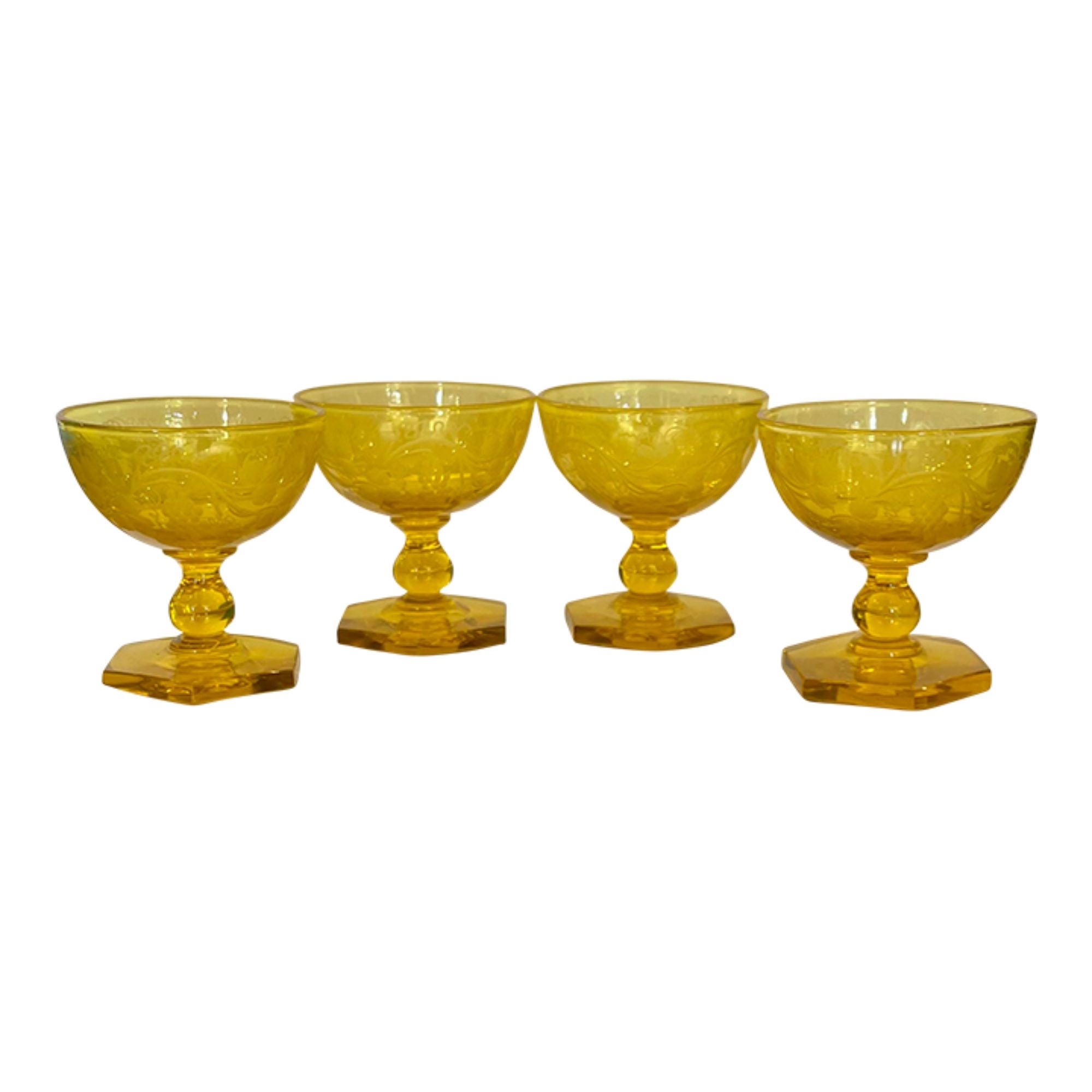 Ensemble de 4 tiges en cristal jaune Art Déco vintage Frederick Carder pour Steuben