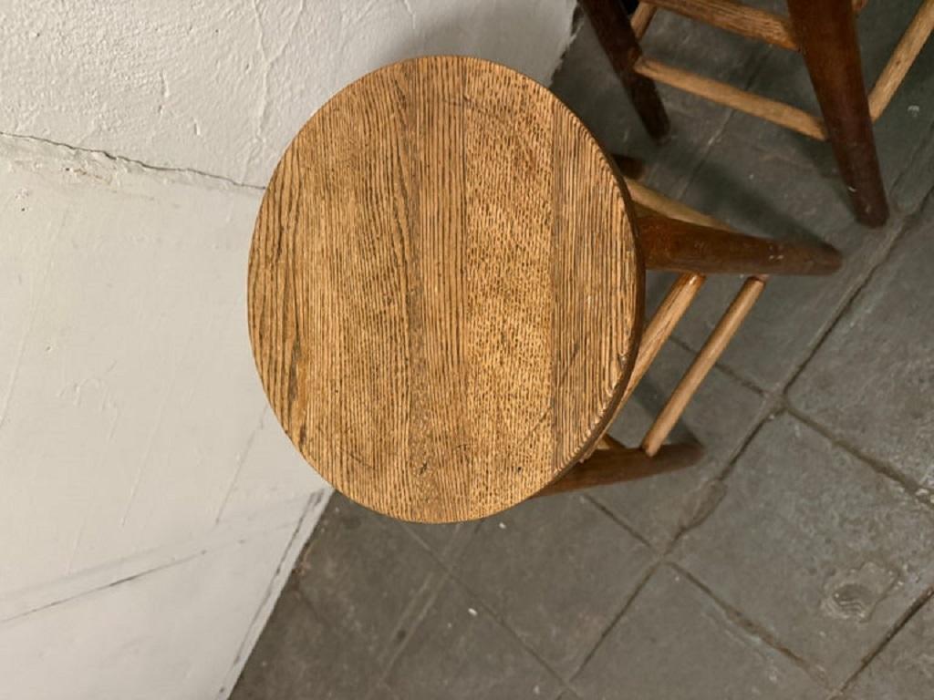 Set of 4 vintage French arts and crafts solid wood bar stools In Good Condition In Brooklyn, NY