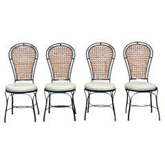 Set of 4 Vintage French Bistro Style Wrought Iron & Cane Chairs