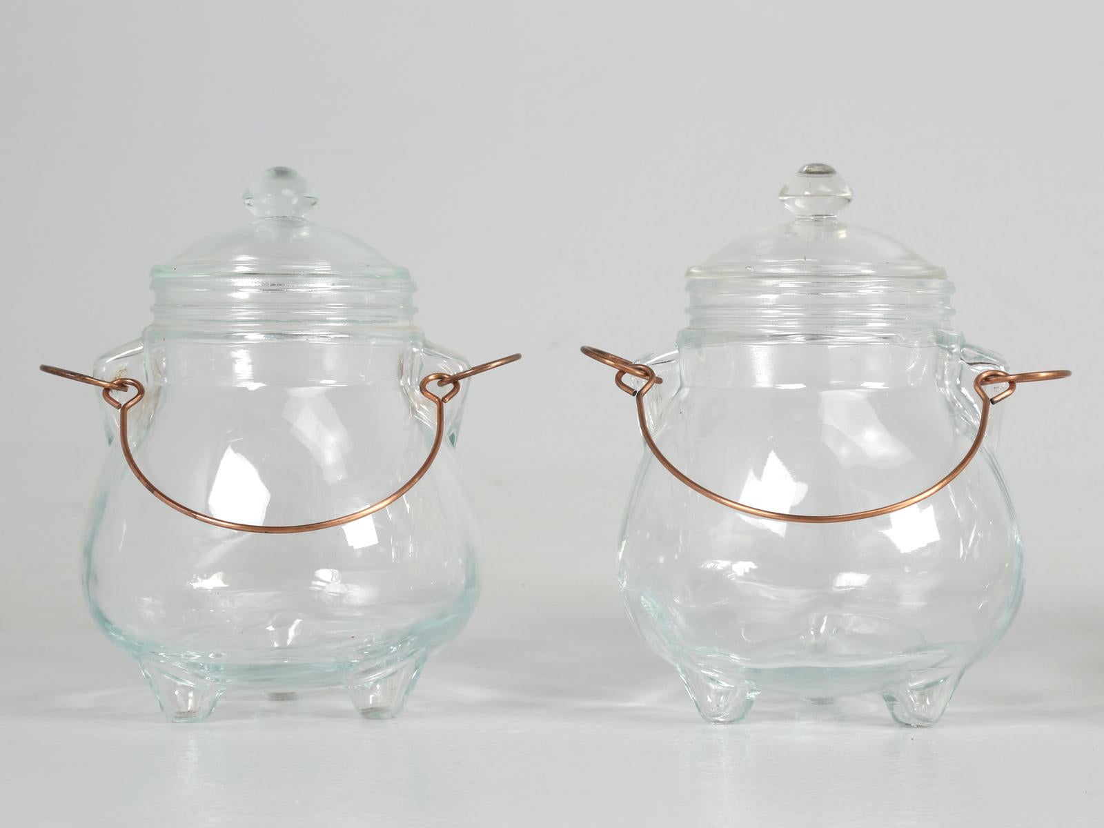 Set of 4 Vintage French Glass Containers with Lids In Fair Condition In Chicago, IL