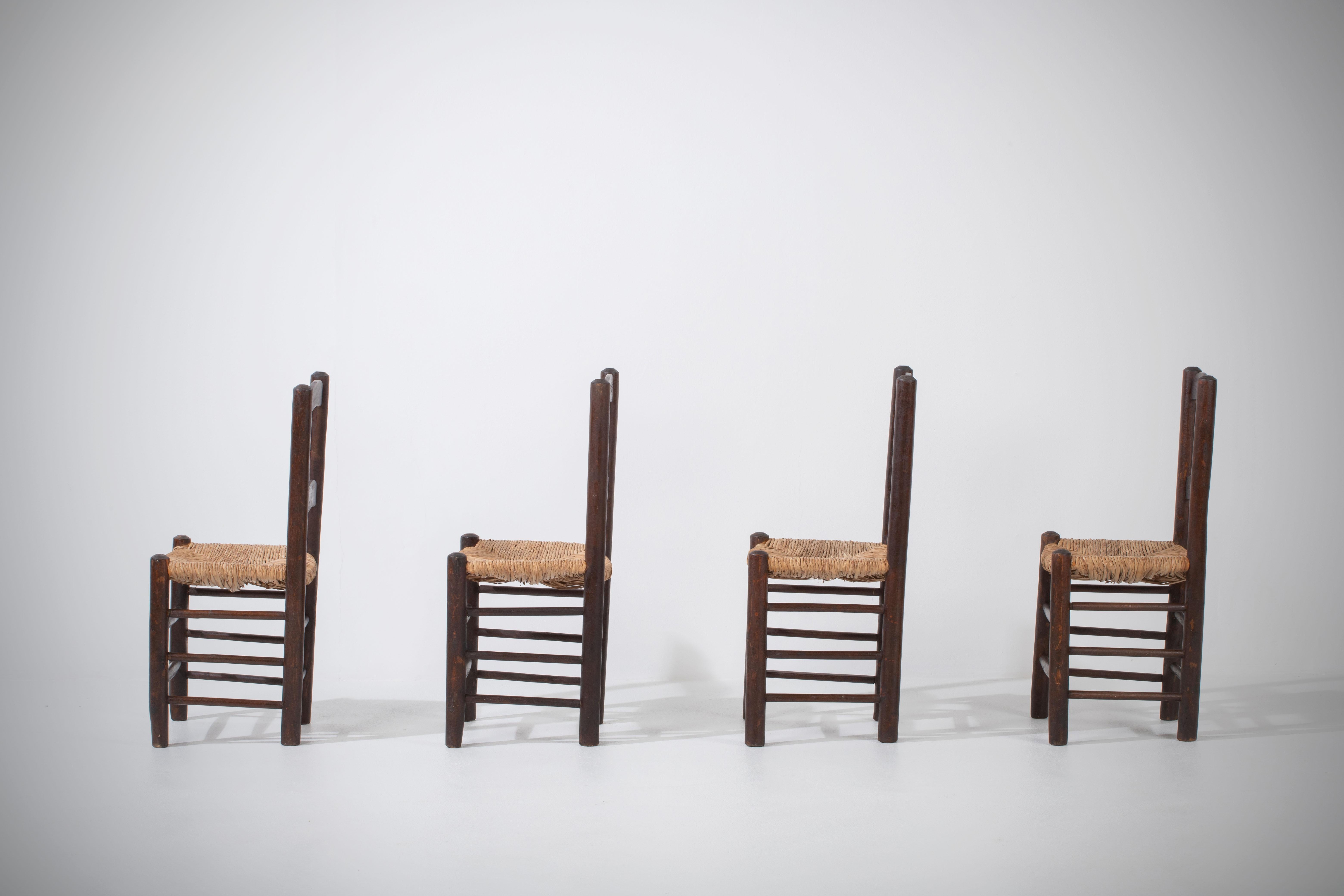 Set of 4 Vintage French Oak Dining Chairs For Sale 5