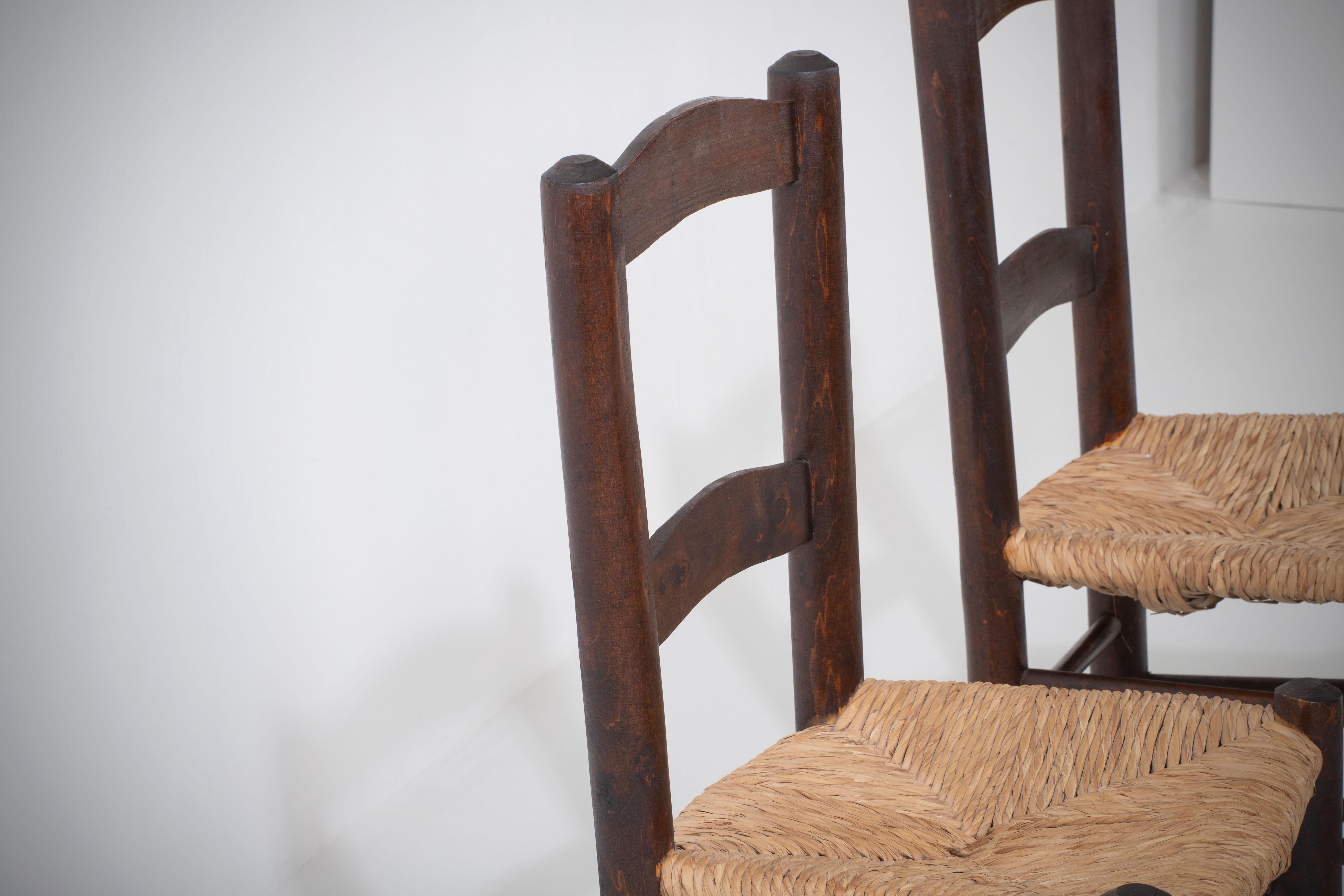 Mid-20th Century Set of 4 Vintage French Oak Dining Chairs For Sale