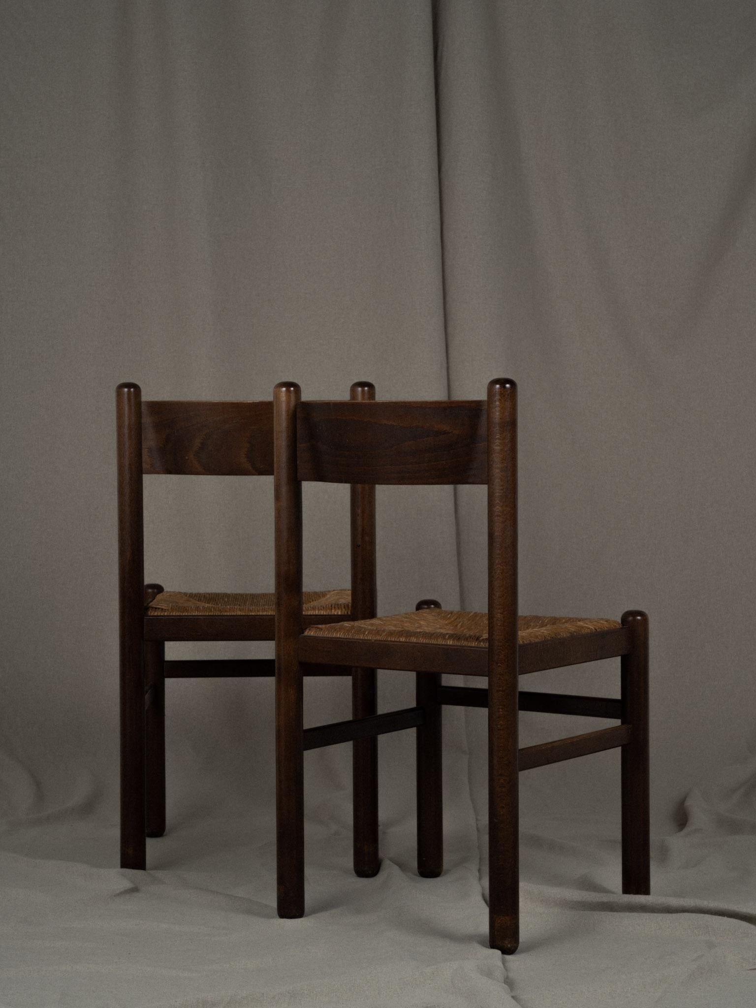 set of 4 vintage French wood and rush chairs  For Sale 3