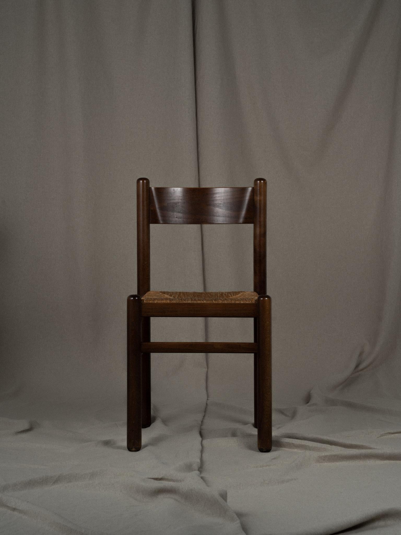 Unknown set of 4 vintage French wood and rush chairs  For Sale