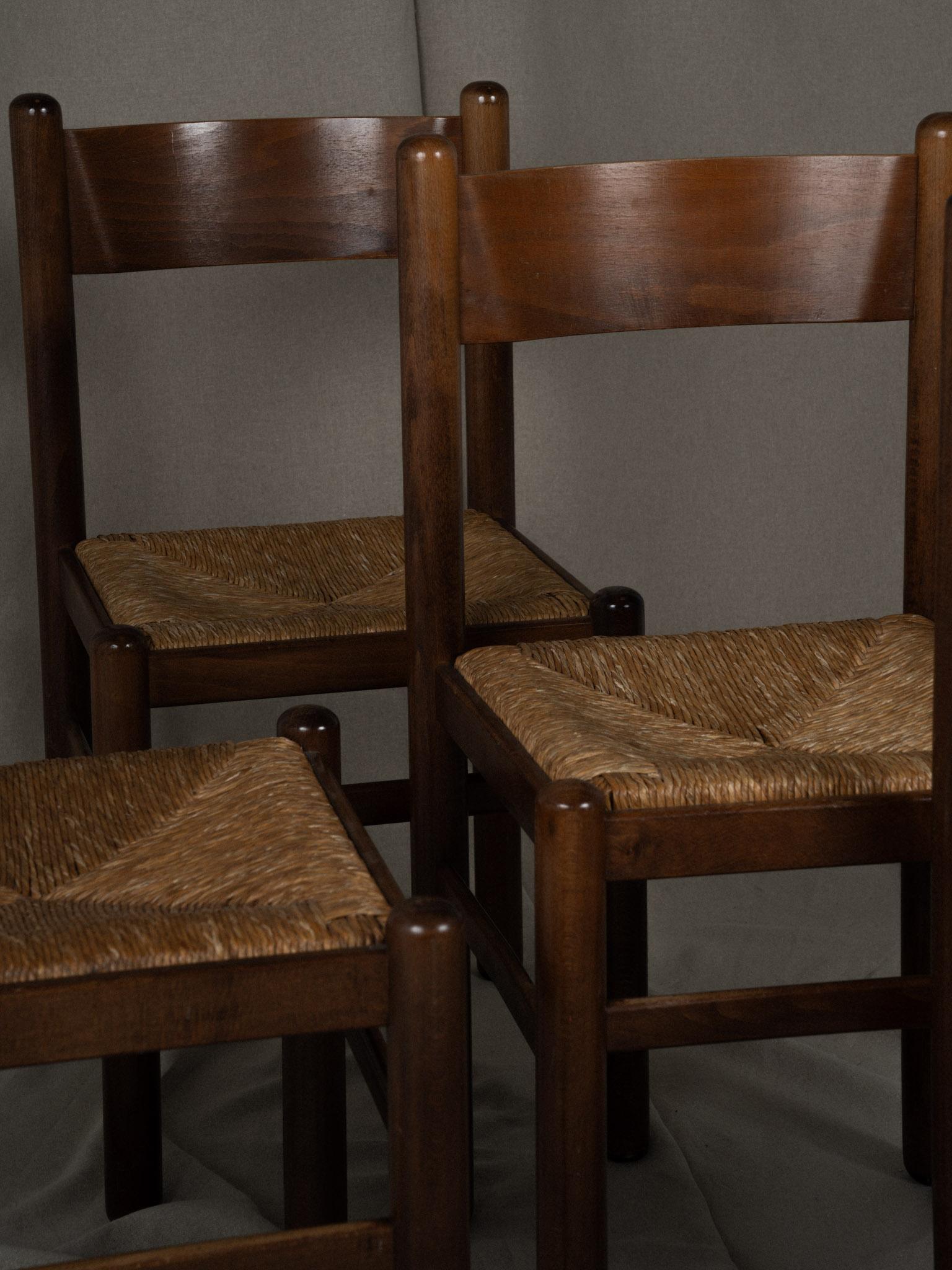 set of 4 vintage French wood and rush chairs  For Sale 2