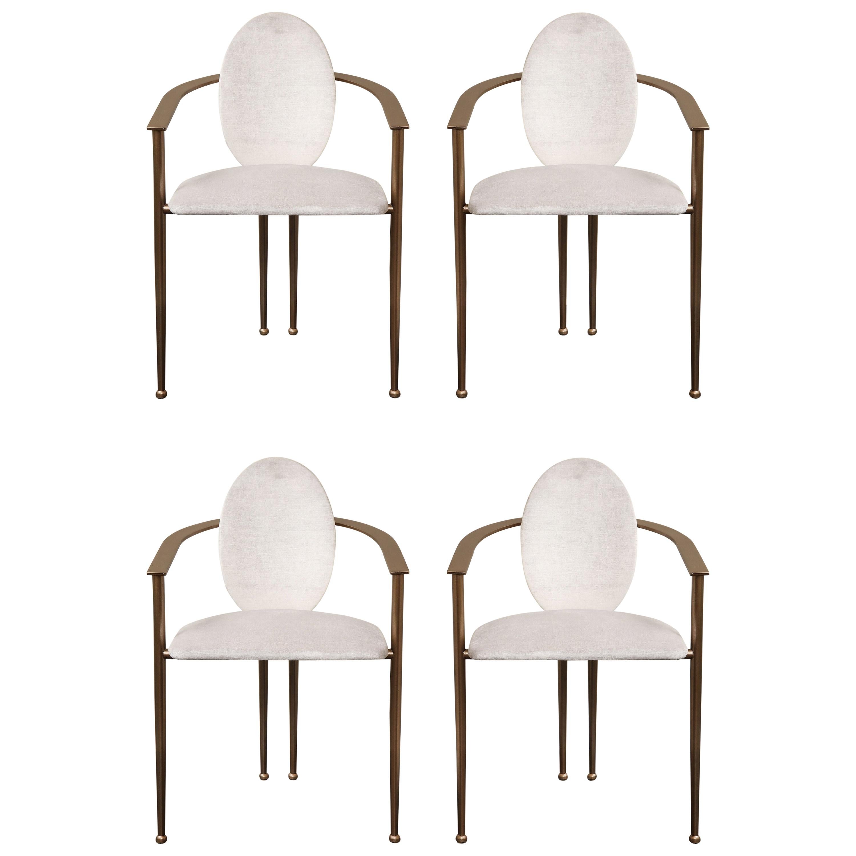 Set of 4 Vintage Game Chairs with Bronze Metal Frame