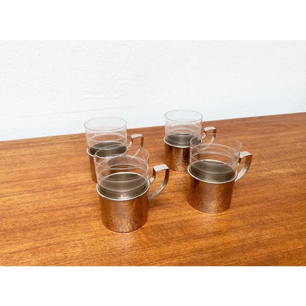 Metallo Set di 4 bicchieri da tè vintage della DDR, Germania Est, MUQ in vendita