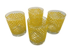 Set of 4 Vintage Georges Briard Rocks Glasses with a Raised Yellow Net Pattern
