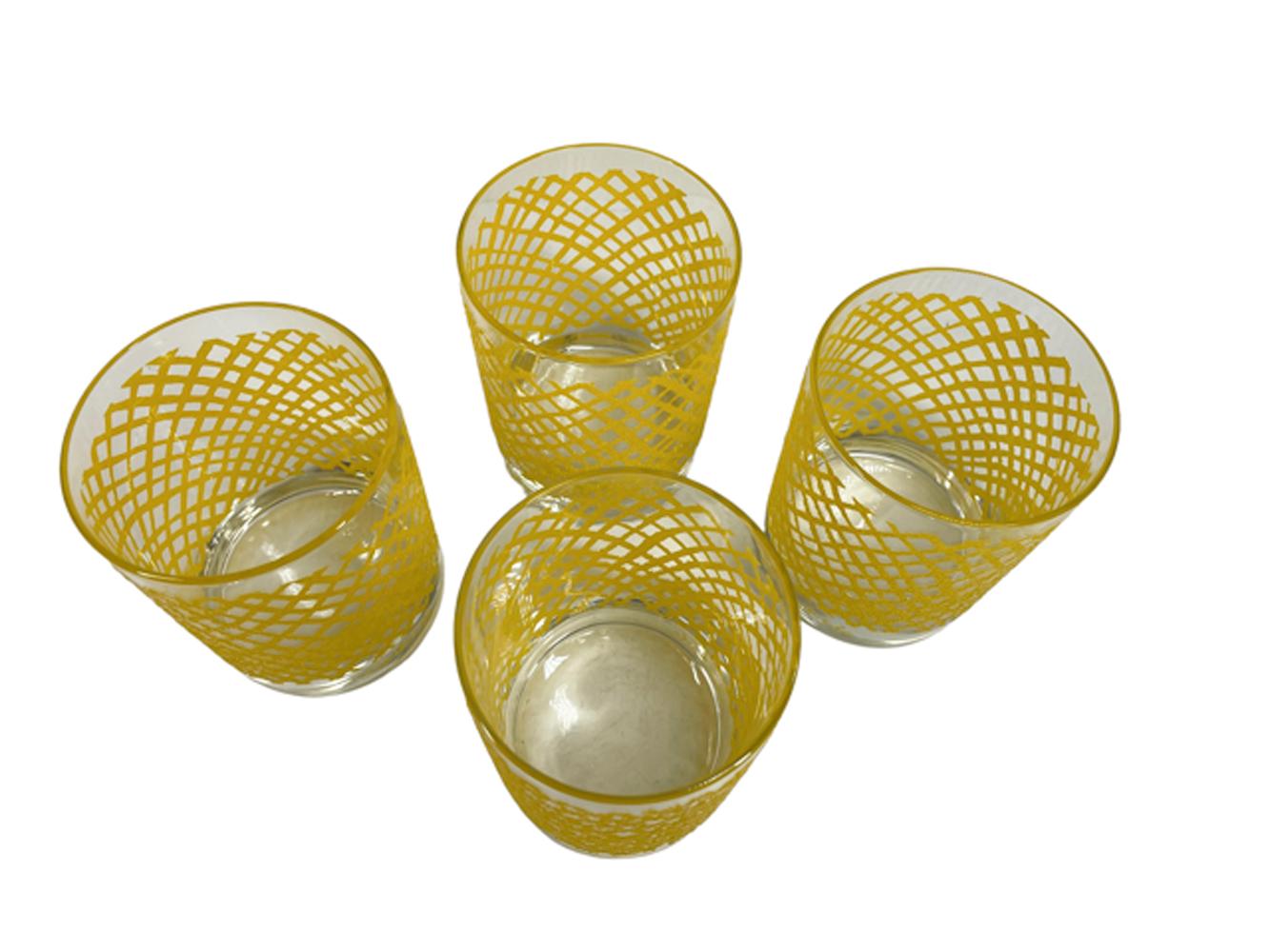 Set of 4 Vintage Georges Briard Rocks Glasses with a Raised Yellow Net Pattern In Good Condition For Sale In Chapel Hill, NC