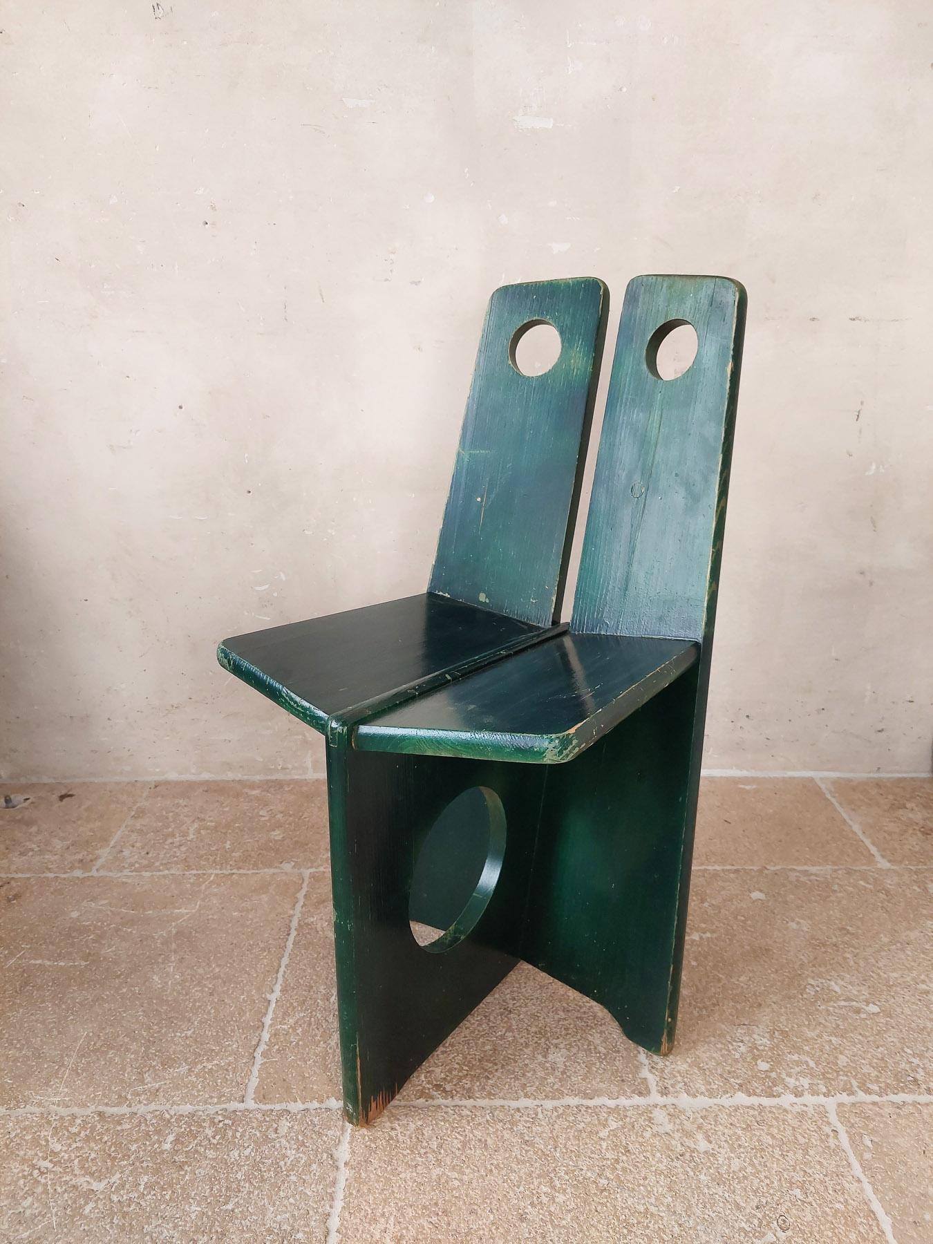 Satz von 4 Vintage-Stühlen von Gilbert Marklund aus grünem, patiniertem Kiefernholz aus den 1970er Jahren 8