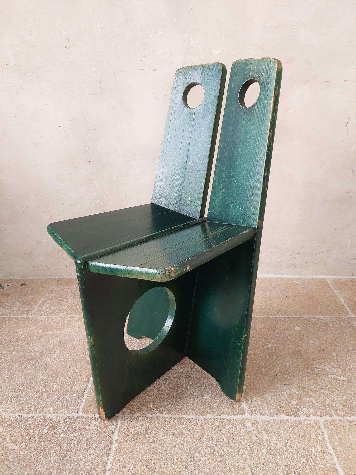 Set of 4 Vintage Gilbert Marklund Chairs in Green Patinated Pine from the 1970s 11