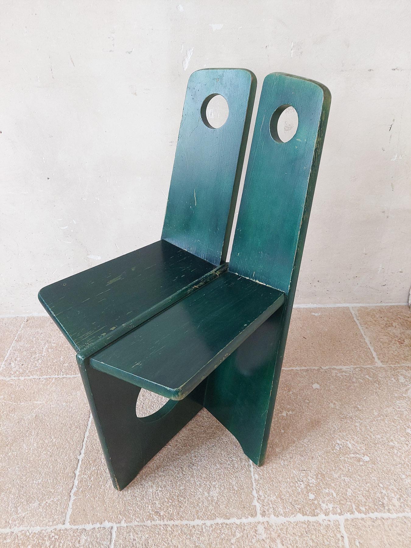 Satz von 4 Vintage-Stühlen von Gilbert Marklund aus grünem, patiniertem Kiefernholz aus den 1970er Jahren 12