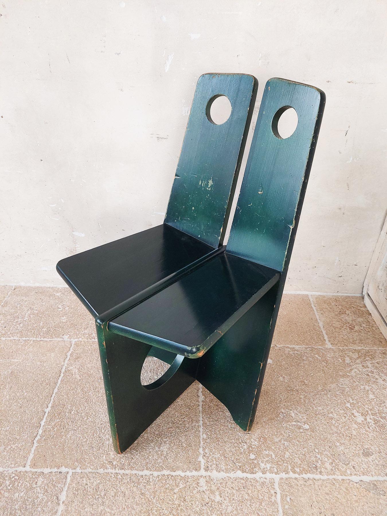 Satz von 4 Vintage-Stühlen von Gilbert Marklund aus grünem, patiniertem Kiefernholz aus den 1970er Jahren 14