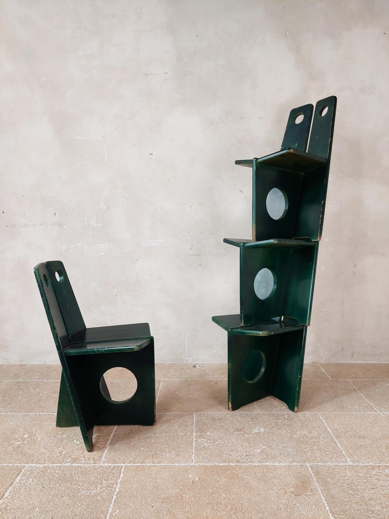 Swedish Set of 4 Vintage Gilbert Marklund Chairs in Green Patinated Pine from the 1970s