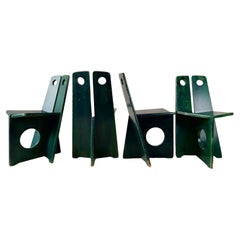 Ensemble de 4 chaises vintage Gilbert Marklund en pin patiné vert des années 1970