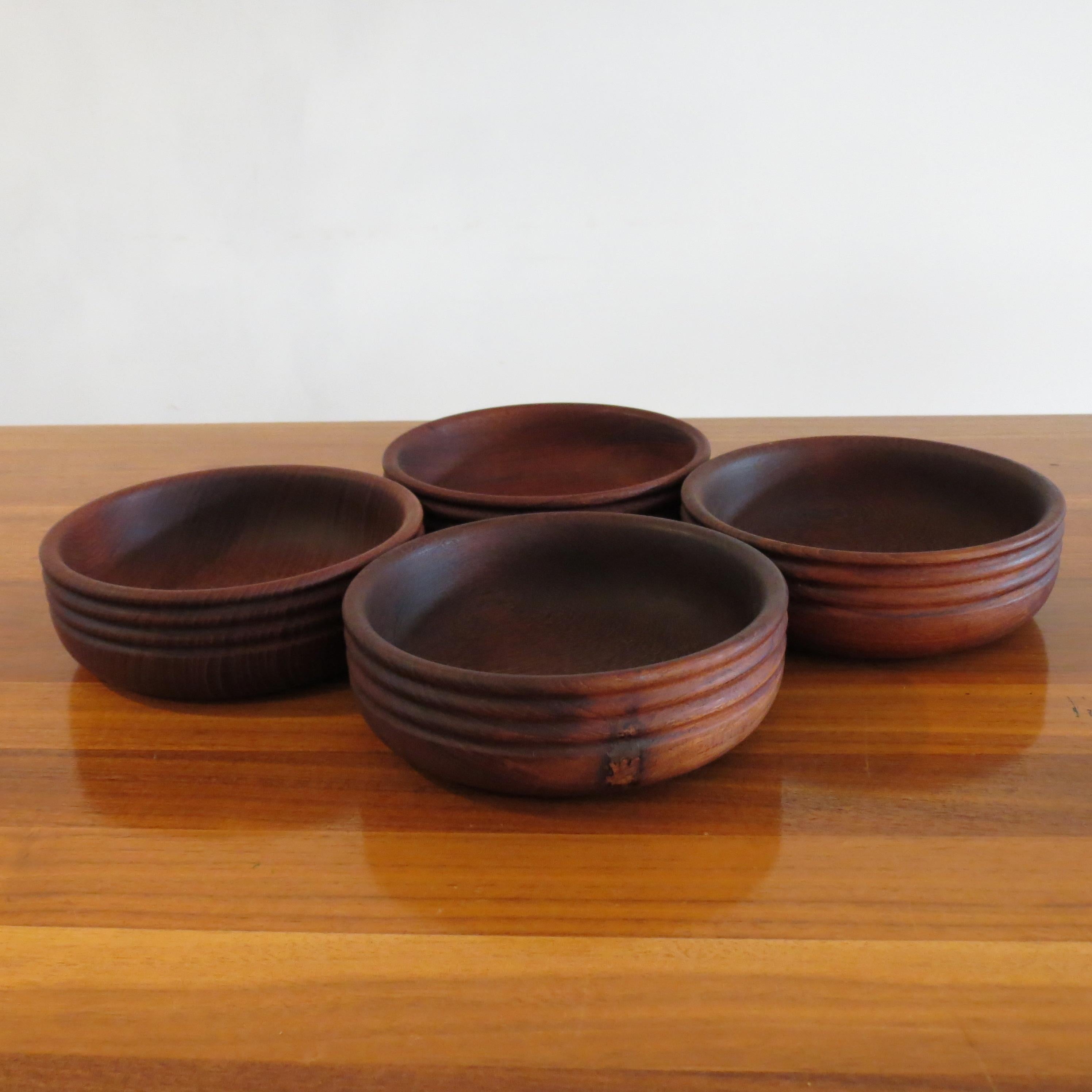 Set of 4 Vintage Handmade Teak Wooden Bowls by Galatix 4