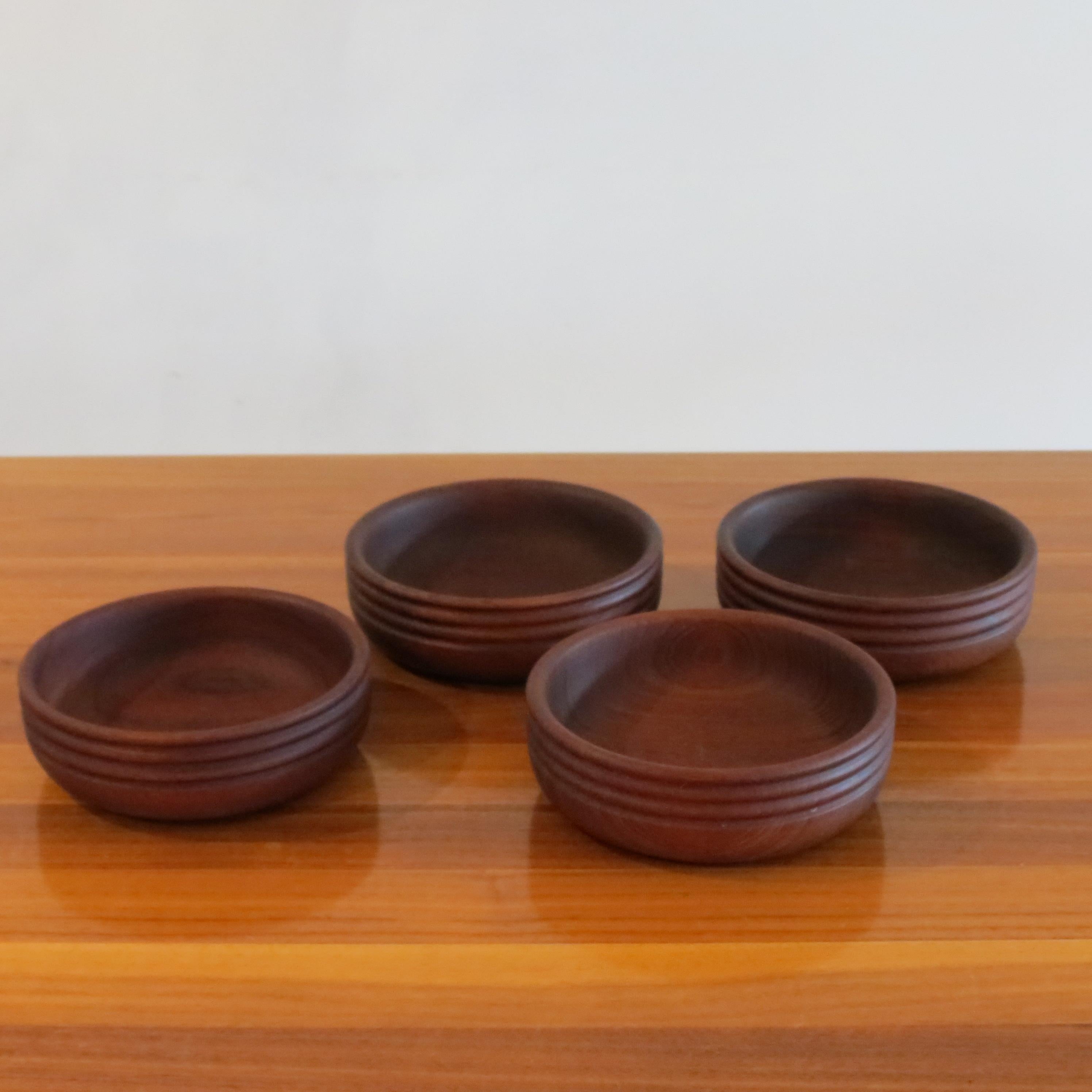 Mid-Century Modern Set of 4 Vintage Handmade Teak Wooden Bowls by Galatix