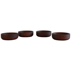 Set of 4 Vintage Handmade Teak Wooden Bowls by Galatix