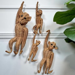Juego de 4 Monos Colgantes de Mimbre Vintage Años 60