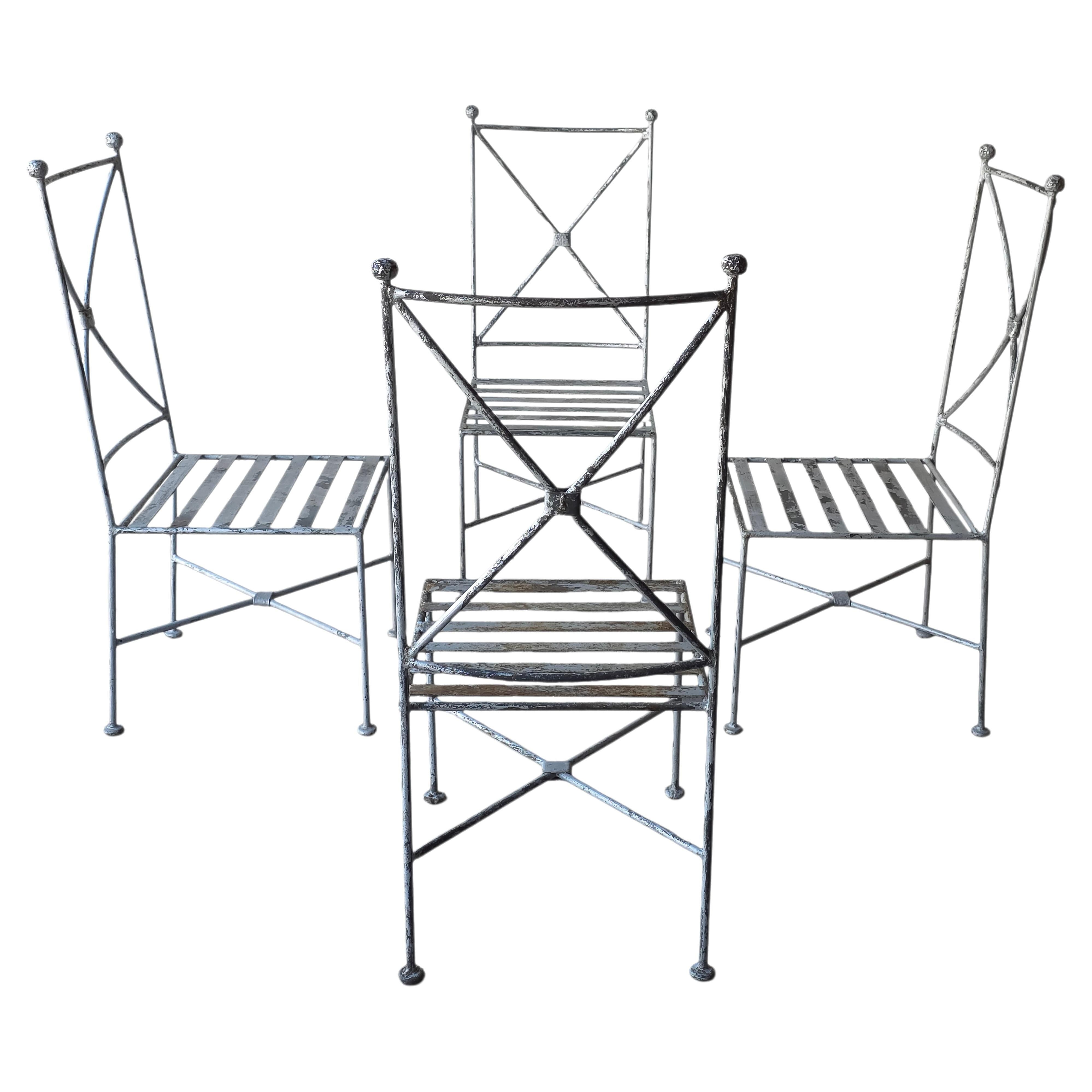 Juego de 4 Sillas de Comedor de Hierro Industrial Vintage para Patio de Jardín