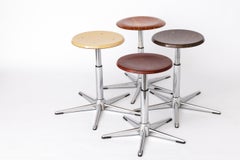Set of 4 Vintage Industrial Stools 1970s, Chrome Adjustable Stools with Pagholz