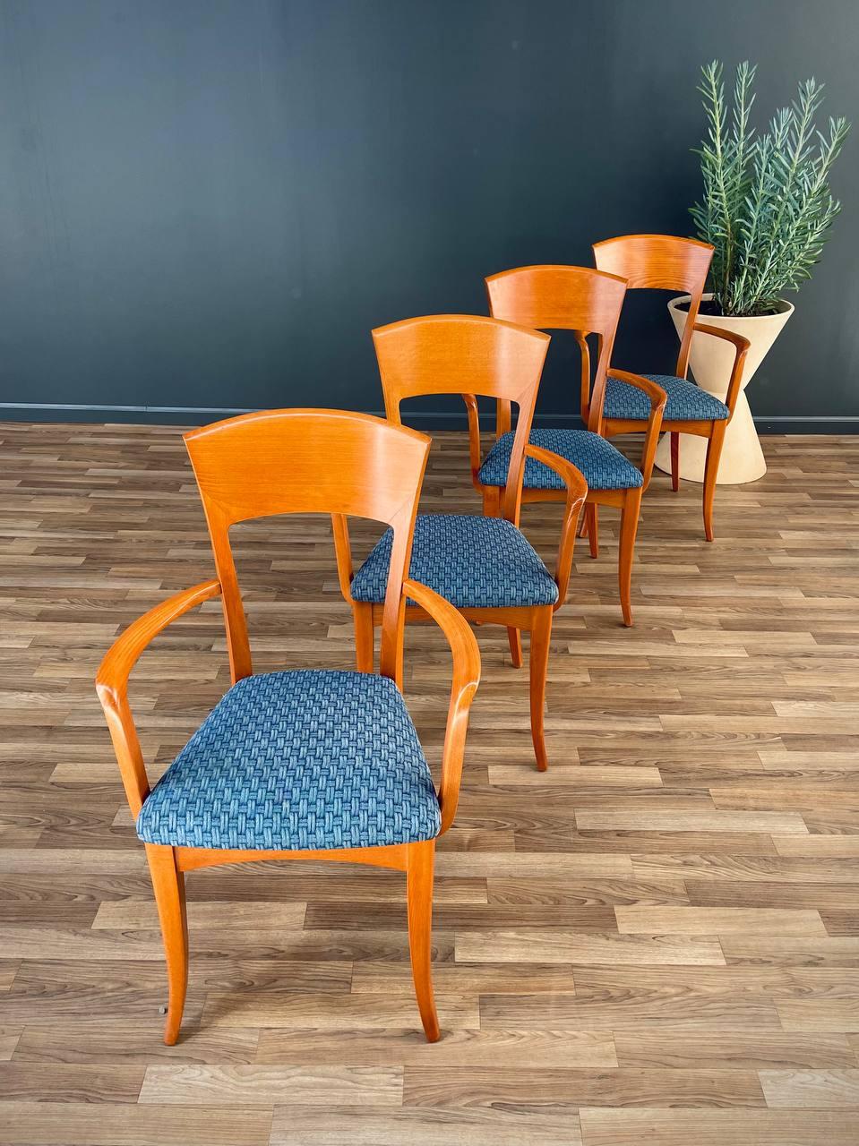 Post-Modern Set of 4 Vintage Italian Cherry Wood Dining Chairs by Antonio Sibau For Sale