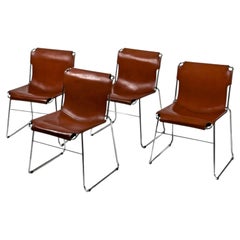 Satz von 4 italienischen Vintage Chrom & Leder Stühle 1970er
