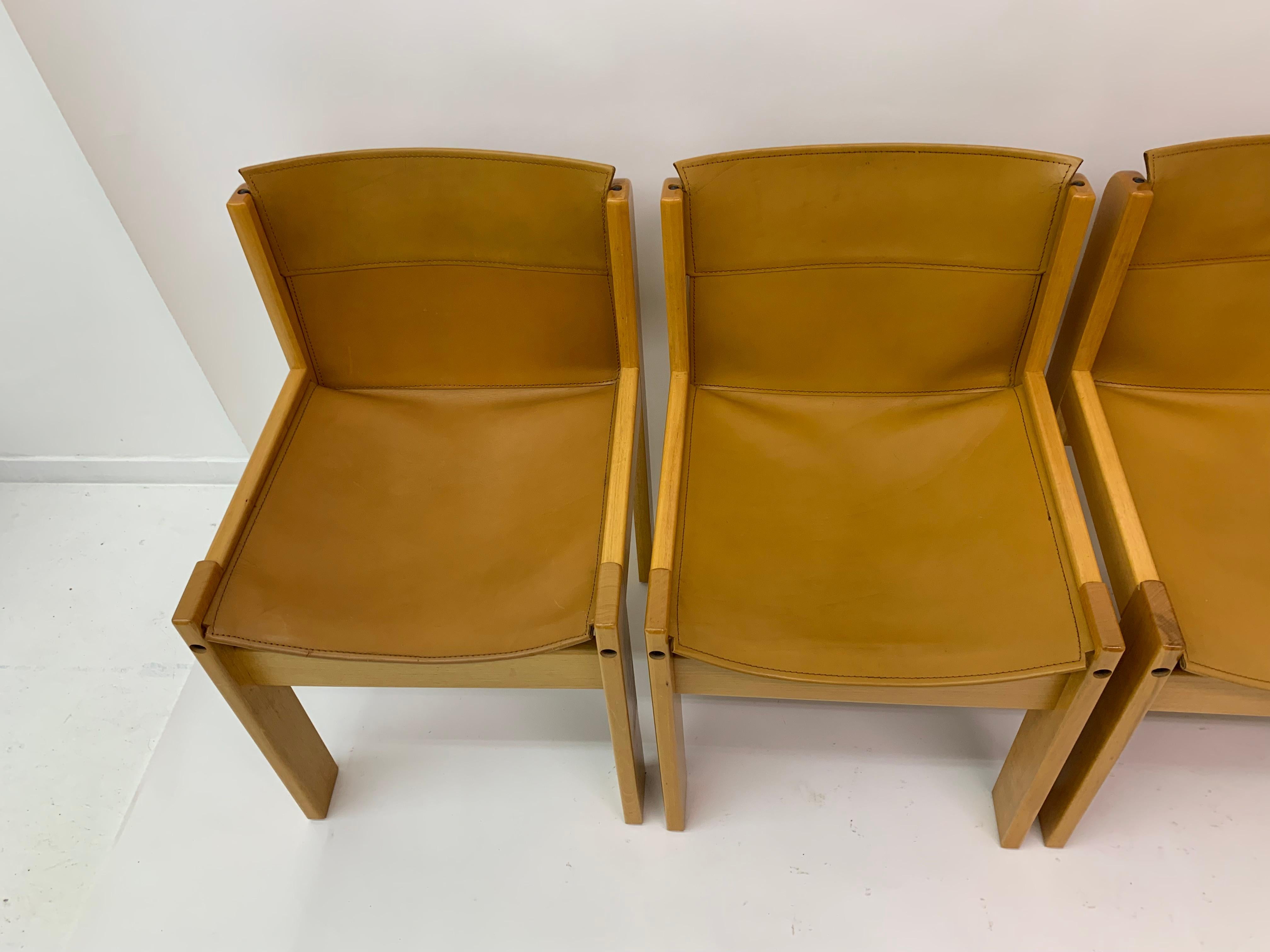 Leather Set of 4 Vintage Italian Dining Chairs from Ibisco, 1970s