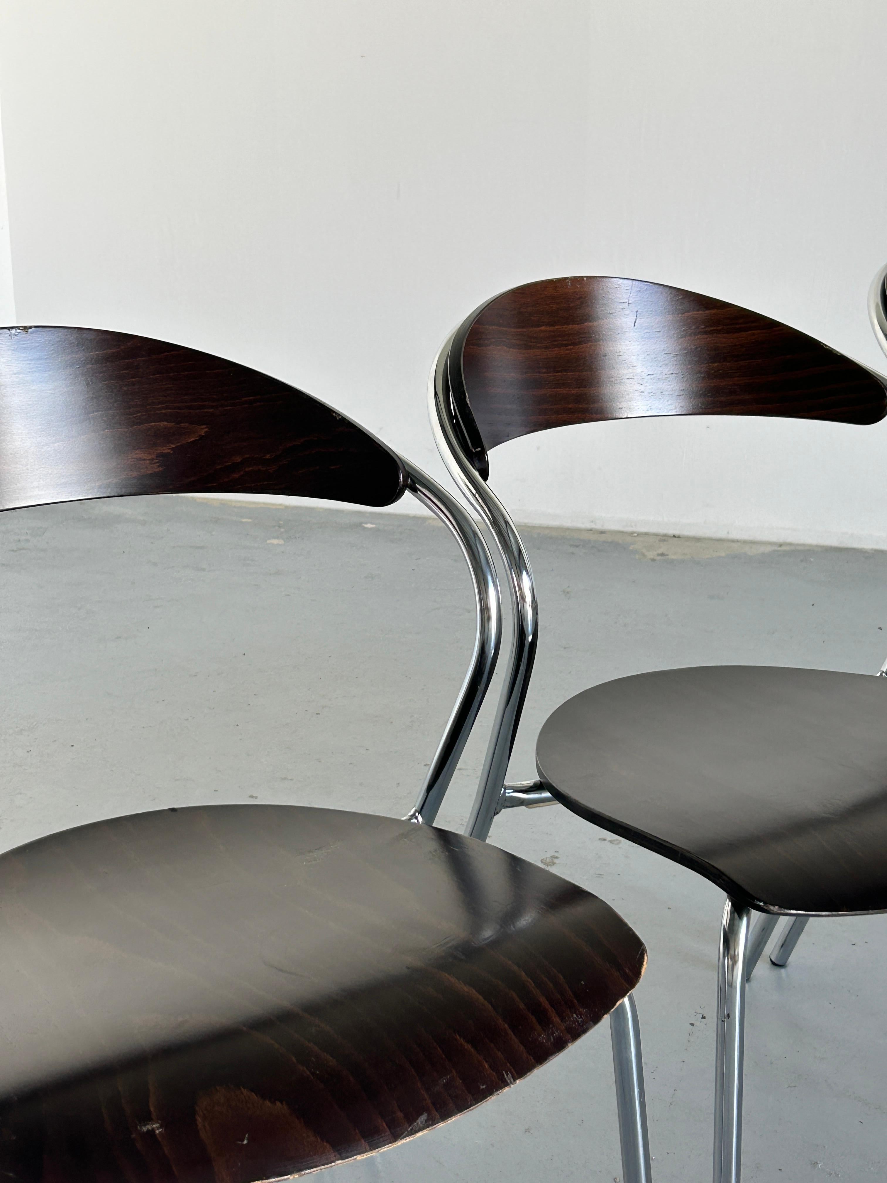 Set of 4 Vintage Italian Memphis Design Postmodern Chairs, Plywood & Chrome, 80s 2