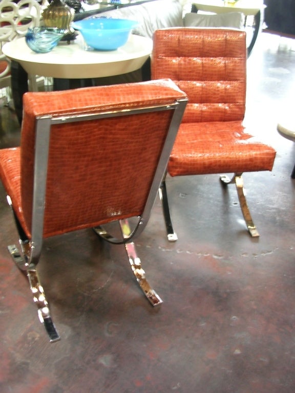 Leather Set of 4 Vintage Italian Mini Barcelona Chairs