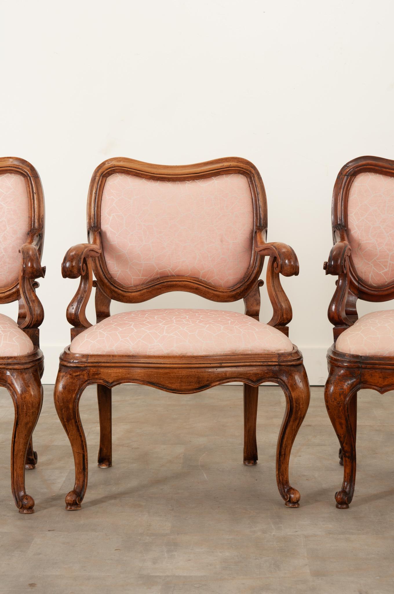 20th Century Set of 4 Vintage Italian Rococo Arm Chairs For Sale