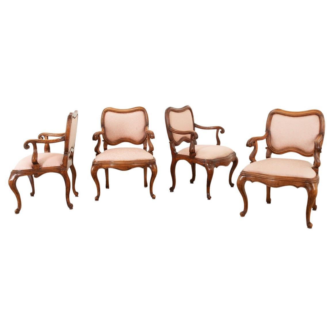 Set of 4 Vintage Italian Rococo Arm Chairs