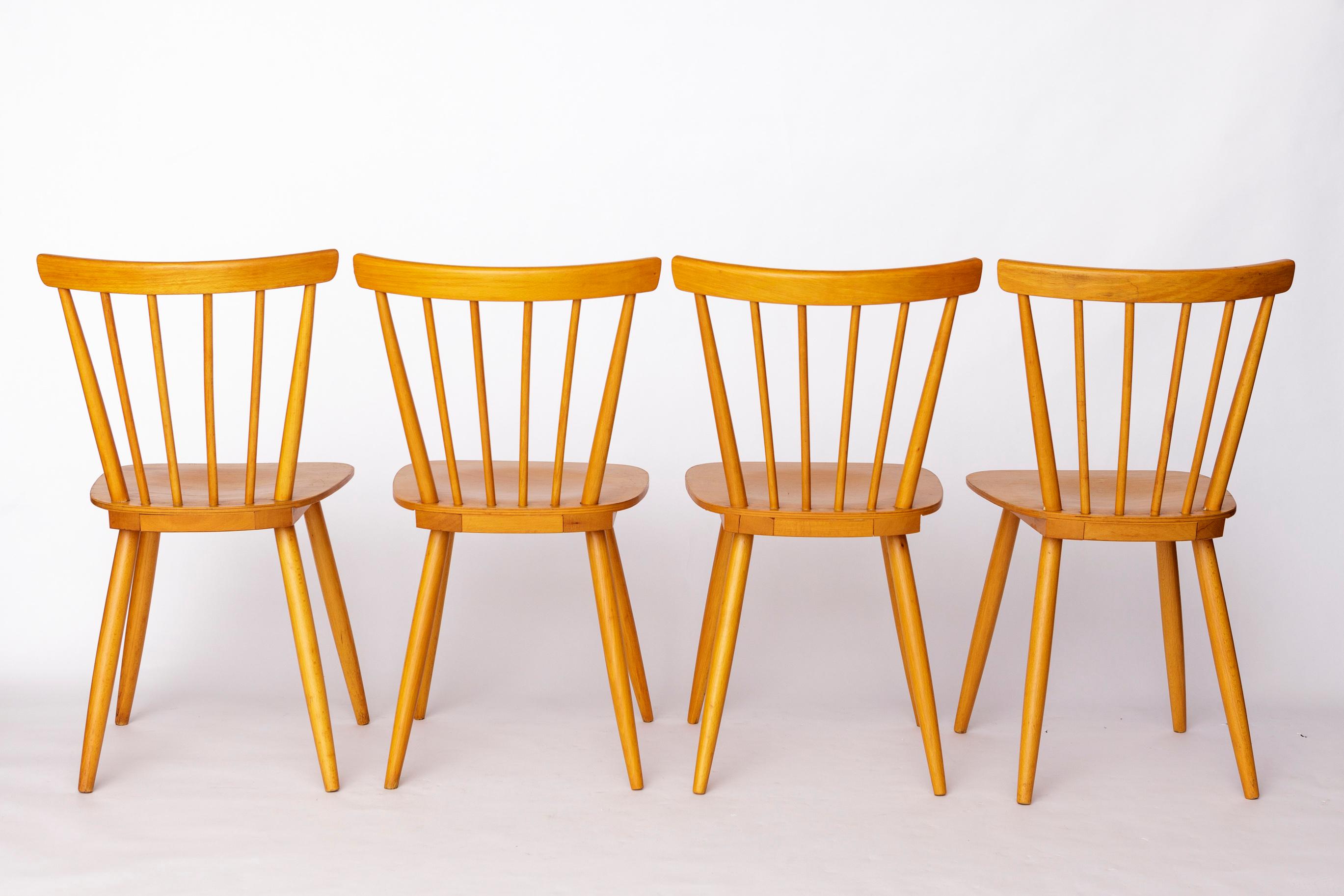Faggio Set di 4 sedie da cucina vintage, design olandese degli anni '60, struttura in Wood in vendita
