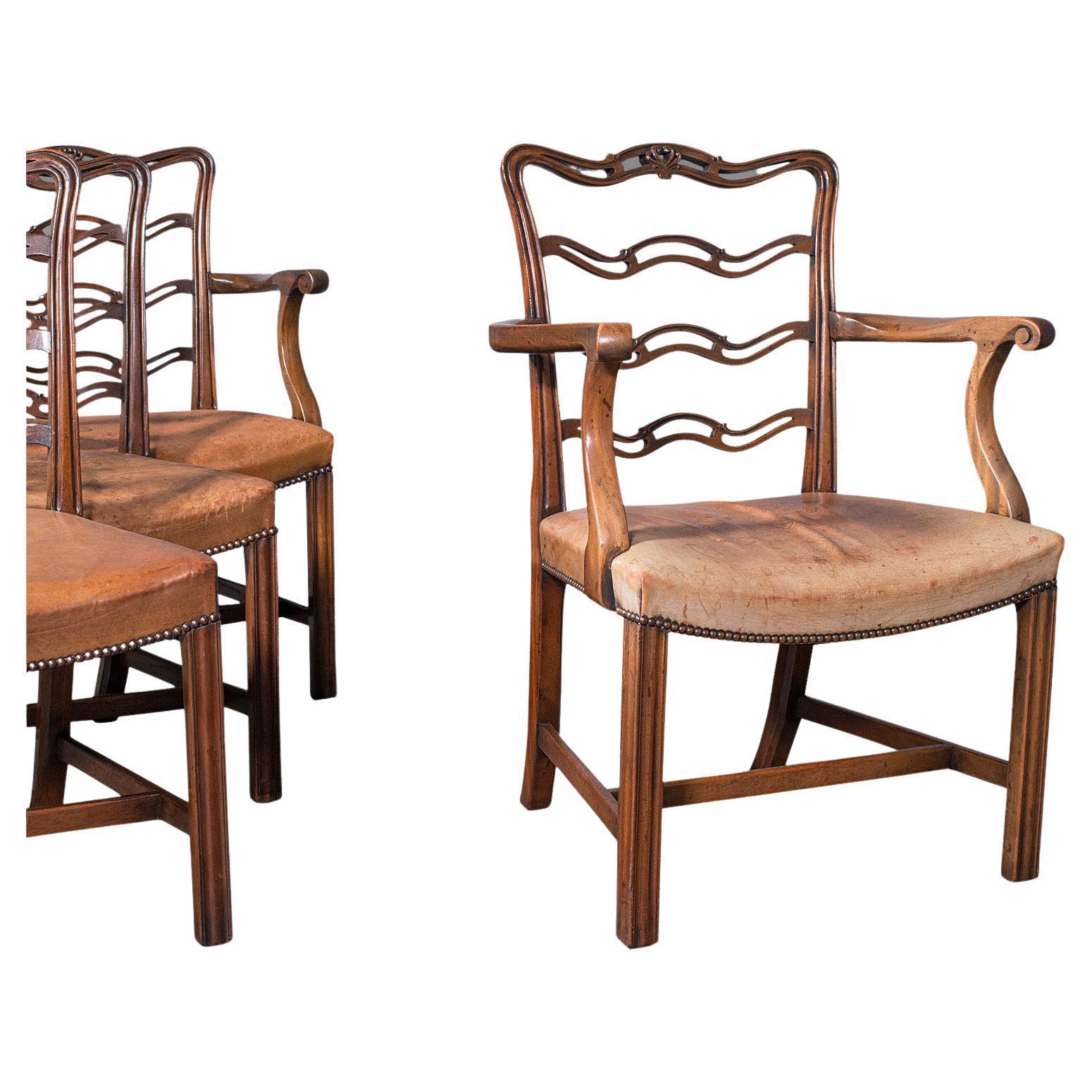 Set of 4 Vintage Ladder Back Chairs, Irish, Carver, Seat, Art Deco, Circa 1940 For Sale 7