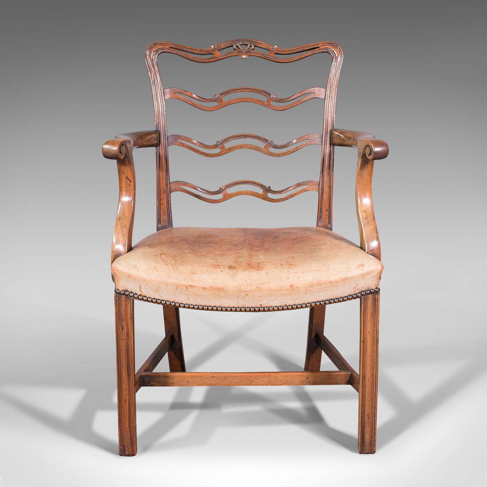 British Set of 4 Vintage Ladder Back Chairs, Irish, Carver, Seat, Art Deco, Circa 1940 For Sale