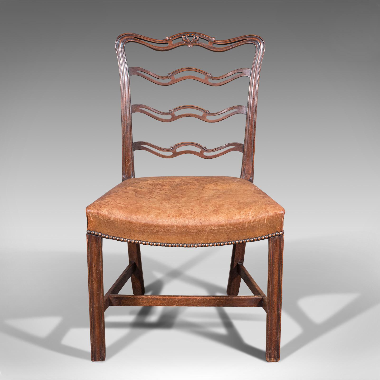 Wood Set of 4 Vintage Ladder Back Chairs, Irish, Carver, Seat, Art Deco, Circa 1940 For Sale