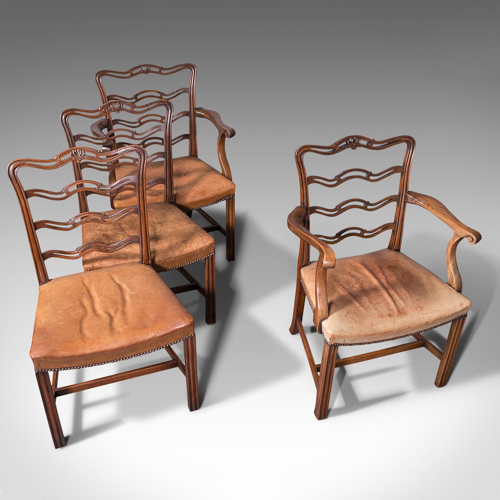Set of 4 Vintage Ladder Back Chairs, Irish, Carver, Seat, Art Deco, Circa 1940 For Sale 2