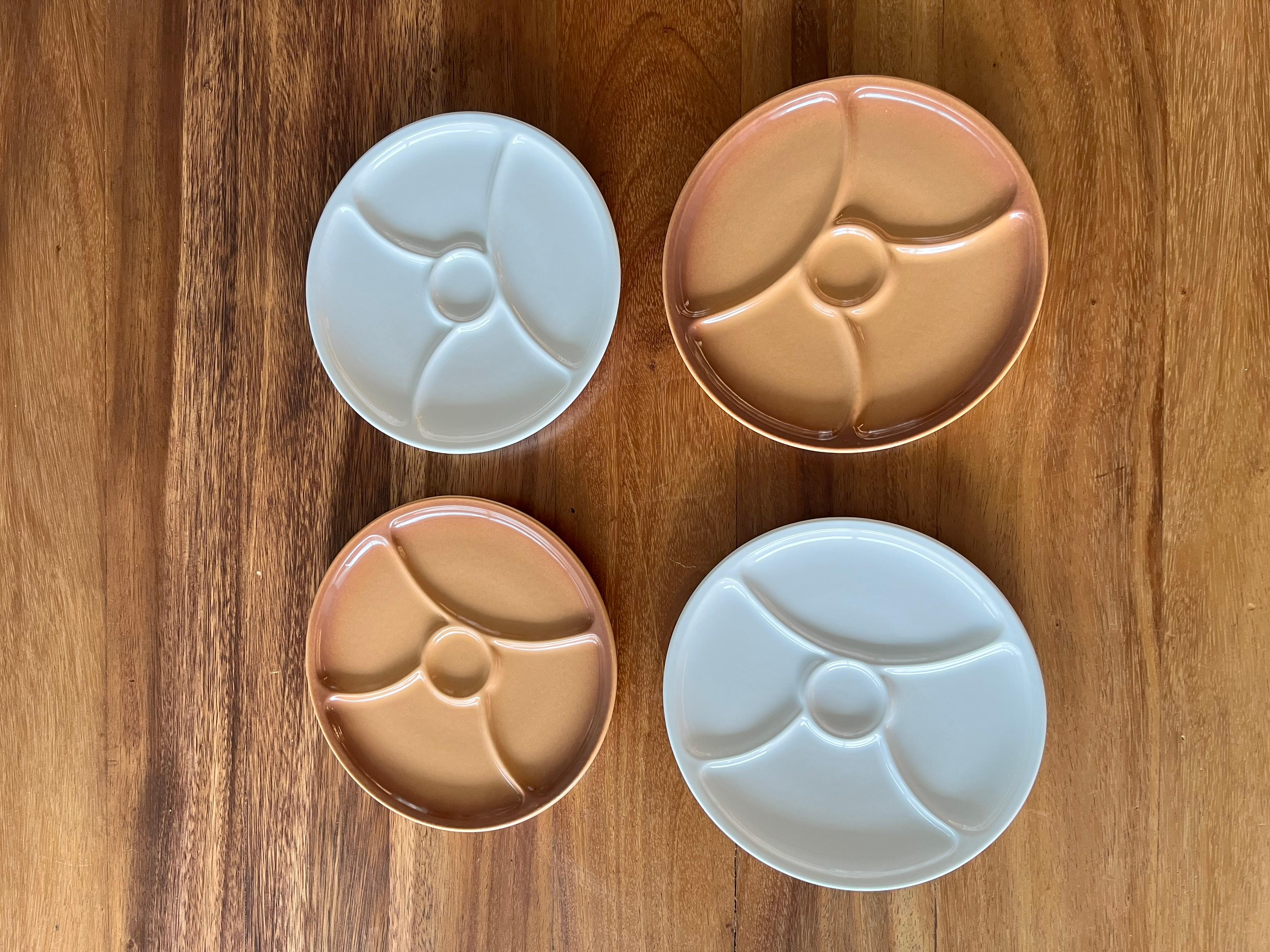 Machine-Made Set of 4 Vintage Le Creuset Divided Snack Plates for Sushi, Tapas. For Sale