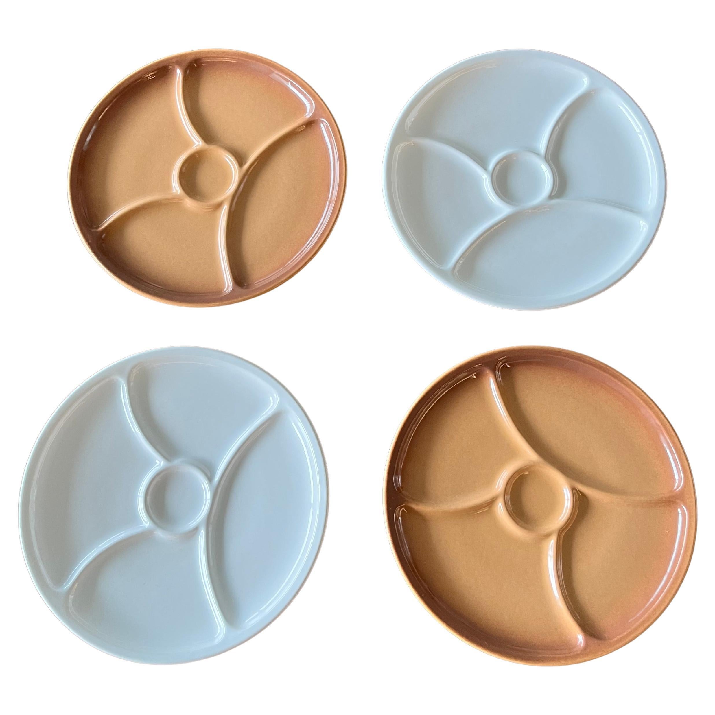 Set of 4 Vintage Le Creuset Divided Snack Plates for Sushi, Tapas.