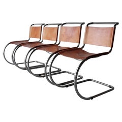 Set of 4 Vintage Leather and Chrome Spoleto MR10 Dining Chairs