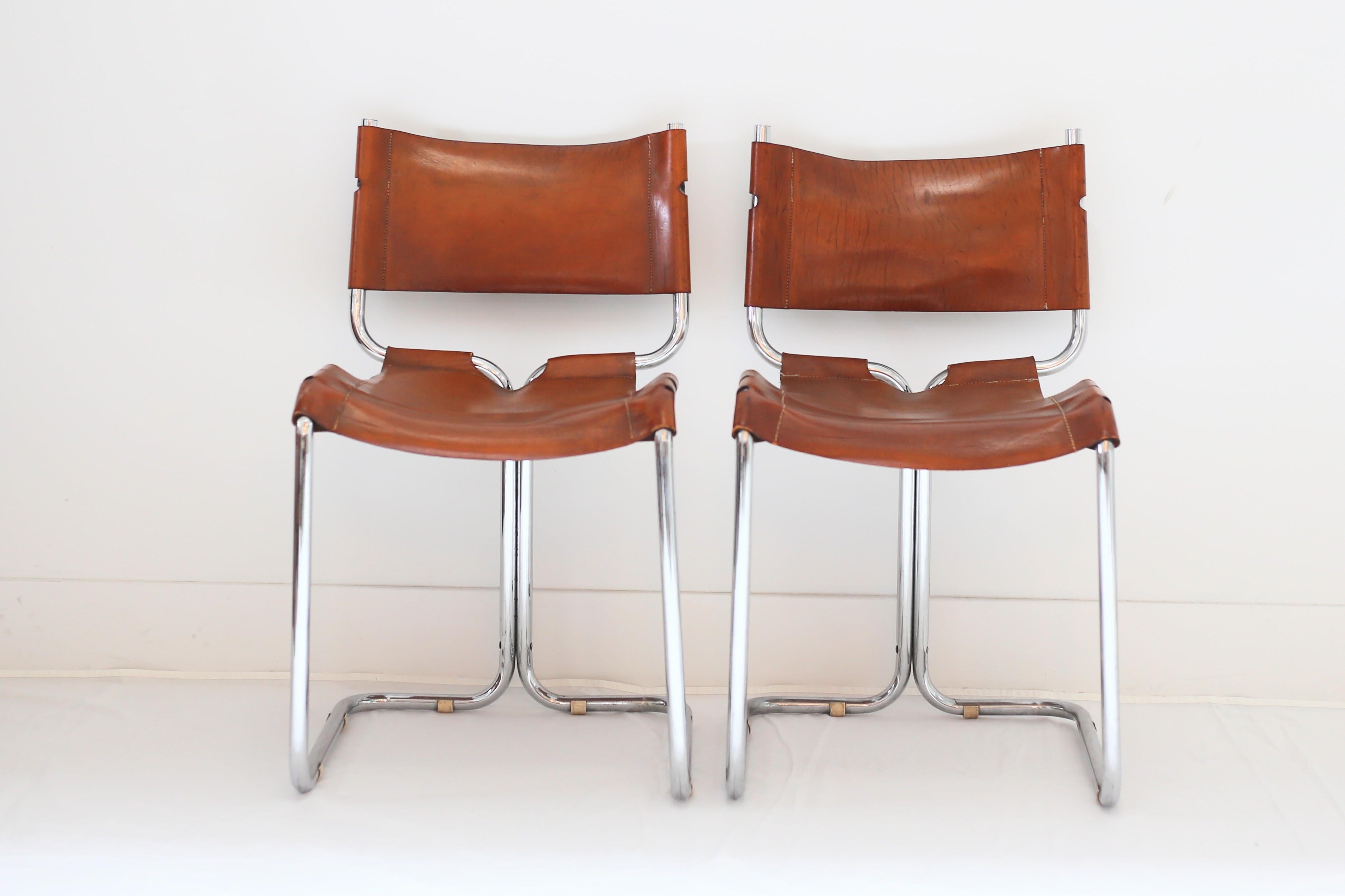 Set of 4 Vintage Leather Chrome Side Chair In Good Condition In West Hollywood, CA