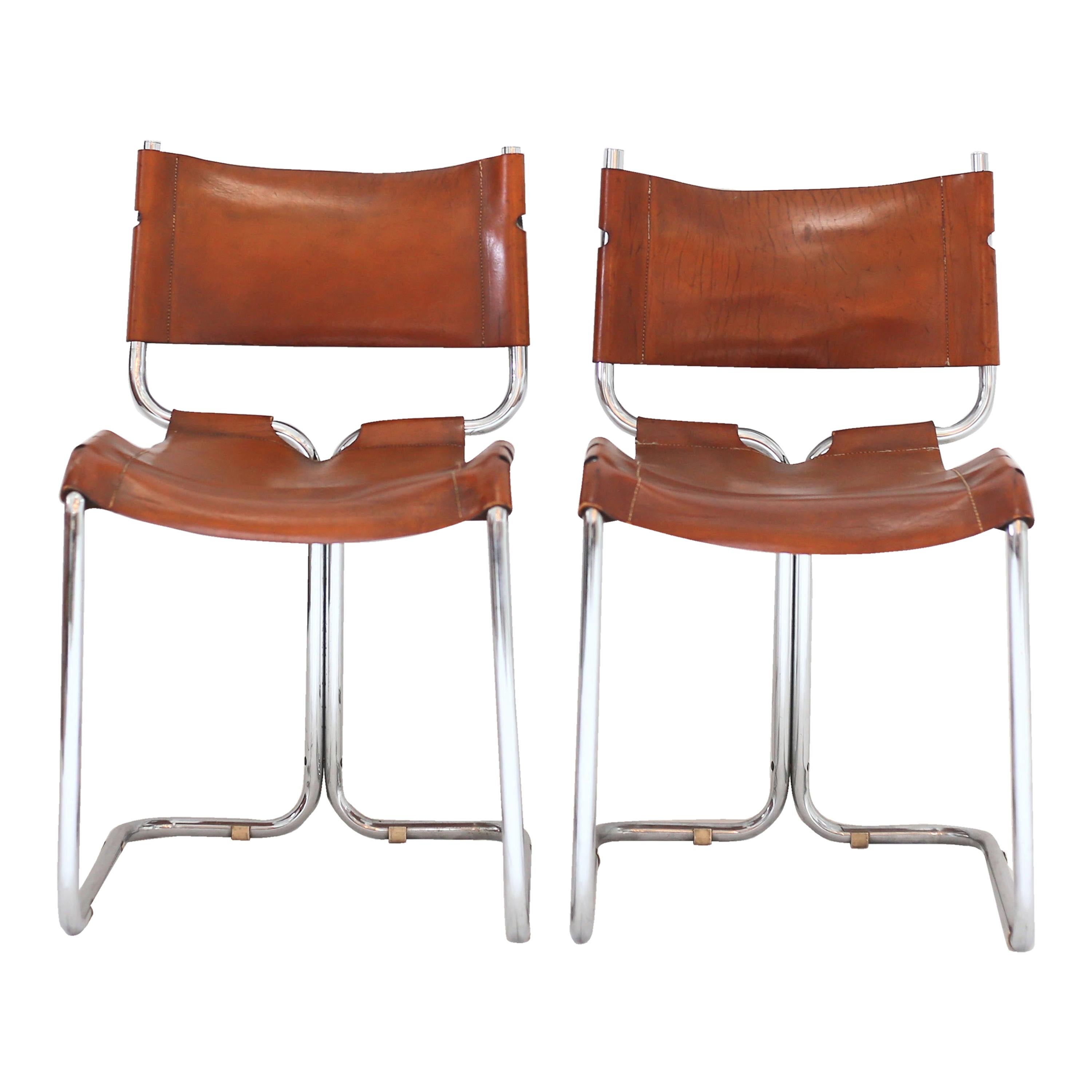 Set of 4 Vintage Leather Chrome Side Chair